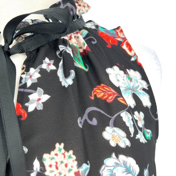Violet & Claire Black Floral Print Sleeveless Blouse Ruffle Neck Size Small - Picture 5 of 12